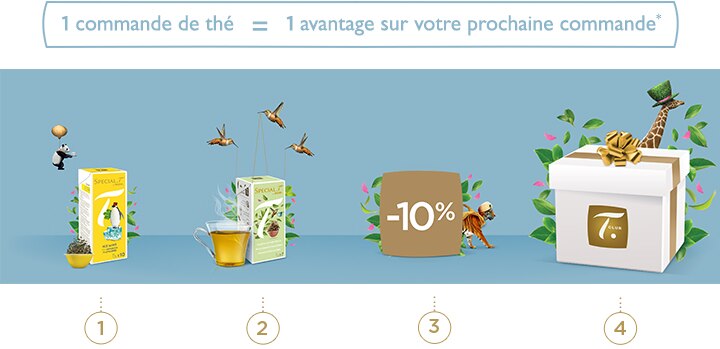 Votre nouveau Programme de Fidelité SPECIAL. T : 1 commande de thé = 1 avantage sur votre prochaine commande*